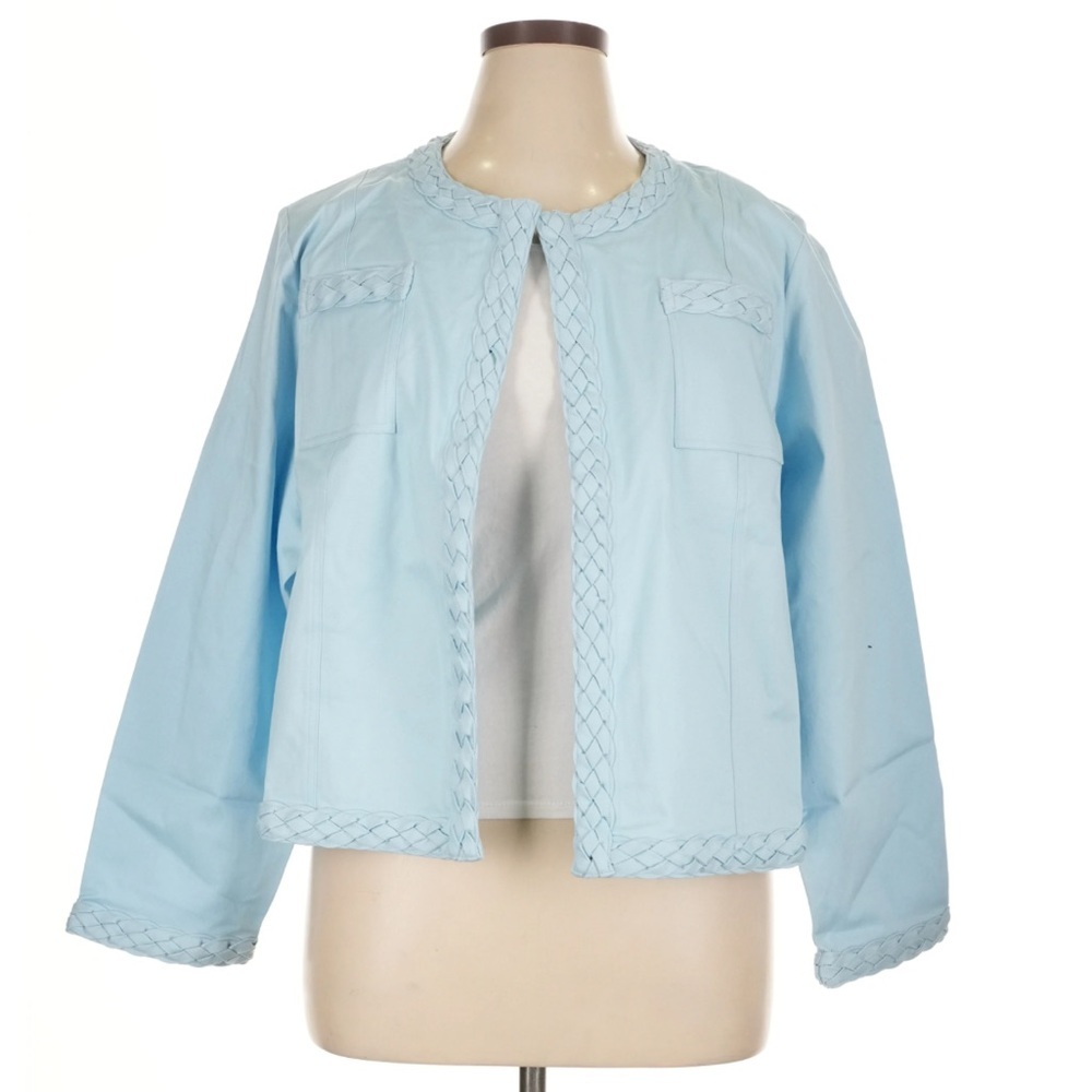 Ming Wang Blue Braided Trim Structured Blazer 1X Plus Size Workwear Jacket NWT - Picture 2 of 8